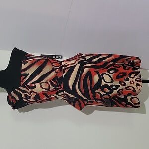 NWT XOXO Asymmetrical Lipstick Jungle Dress Orange Black Peplum Size 11/12